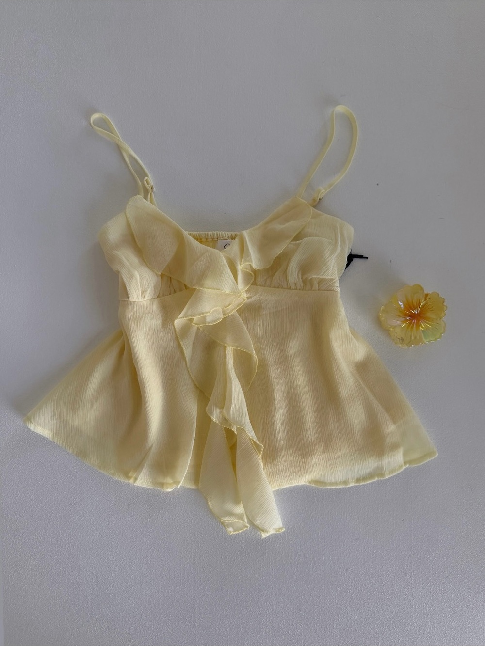Light Yellow Ruffled Spaghetti Strap Cami Top